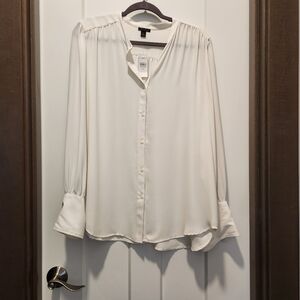 Ann Taylor drapey long sleeve blouse XXL cream NWT